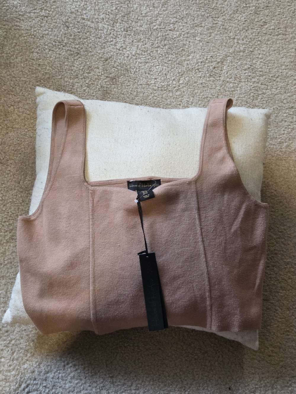 House of Harlow 1960 Blush-Pink Square Neck Crop Tank